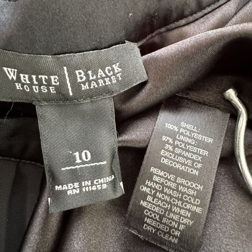 White House Black Market Pleated Chiffon Knee Length Dress Satin Trim Black 10 - Picture 16 of 16